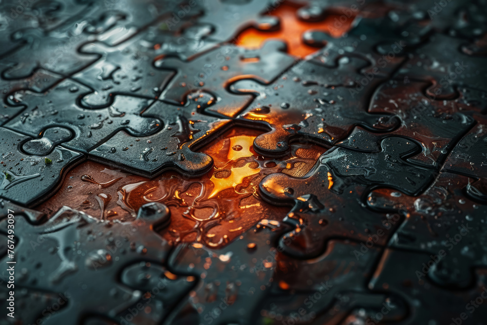 Poster a missing puzzle piece from a completed jigsaw, leaving an incomplete image and a sense of frustrati