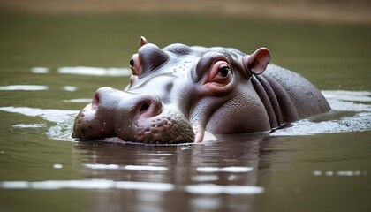 A Hippopotamus With Its Nostrils Poking Out Of The