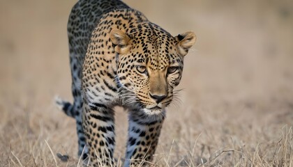 A Leopard With Its Head Bowed Ready To Charge
