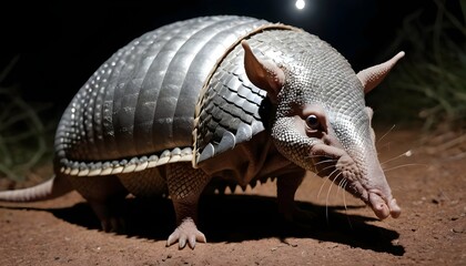 An Armadillo With Its Scales Shimmering In The Moo