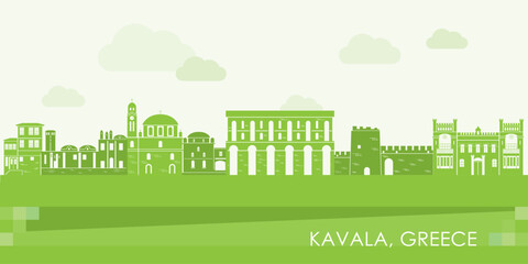 Green Skyline panorama of city of Kavala, Greece - vector illustration - 767493417