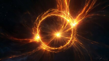 Fototapeta premium A mesmerizing, swirling solar flare dances across the screen in a digital anime, captivating viewers with its radiant display. The image is a detailed and vibrant digital painting, showcasing 