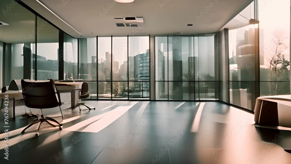 Poster abandoned office space with numerous windows generative ai