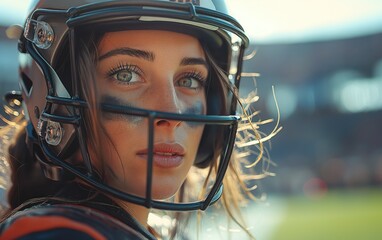 Generative AI of Sporty Female with American Football Helmet Concept for Playing Power, Competitive Fashion, and Feminine Success - 767494272