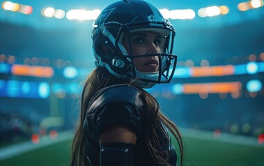 Generative AI of Football-Inspired Female Model Concept for Athletic Femininity, Protective Equipment, and American Sport Style - 767494276
