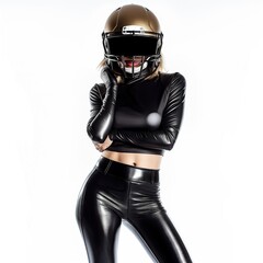 Generative AI of Energetic Young Lady in Football Uniform Concept for Team Spirit, Personal Fitness, and Protective Gear