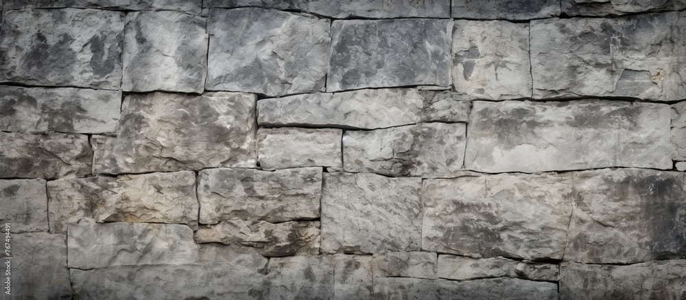 Aufkleber a closeup of a grey stone wall, showcasing a pattern of rectangular bricks. the brickwork is compose