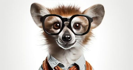 cute random animal with glasses and shirt white background  - Powered by Adobe