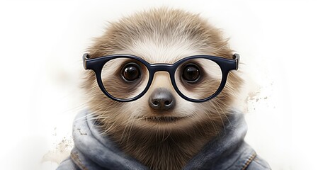 cute random animal with glasses and shirt white background 