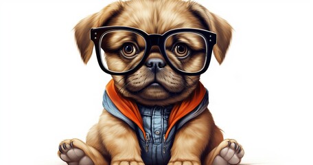 cute random animal with glasses and shirt white background 