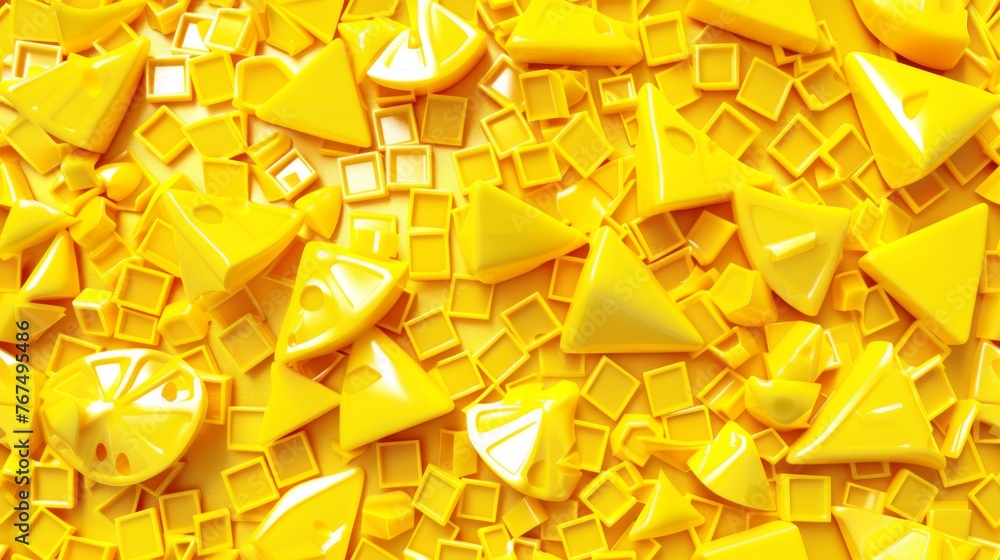 Poster a close up of a yellow surface with many different shapes and sizes of shapes and sizes of shapes an