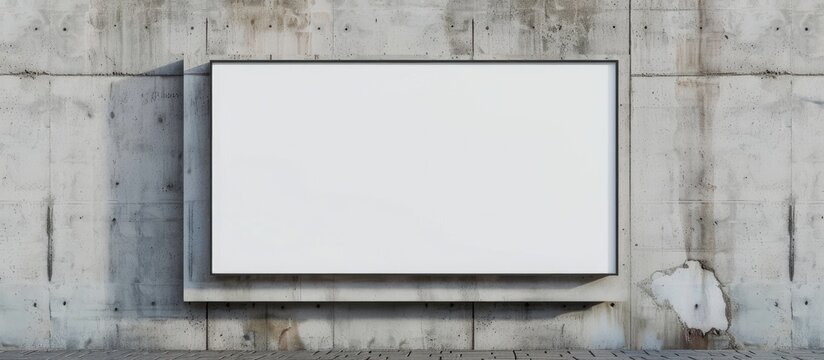 White signboard hanging on the outdoor wall for display, placeholder