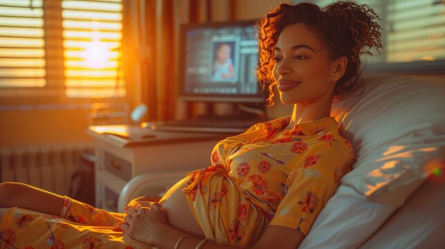 Pregnant woman at the ultrasound, anticipation and joy as expectant mothers experience the magical moment of seeing their baby's image for the first time through ultrasound technology.