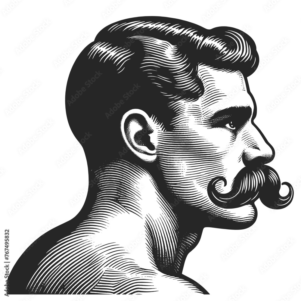 Poster old fashioned gentleman with mustache beard sketch engraving generative ai fictional character vecto