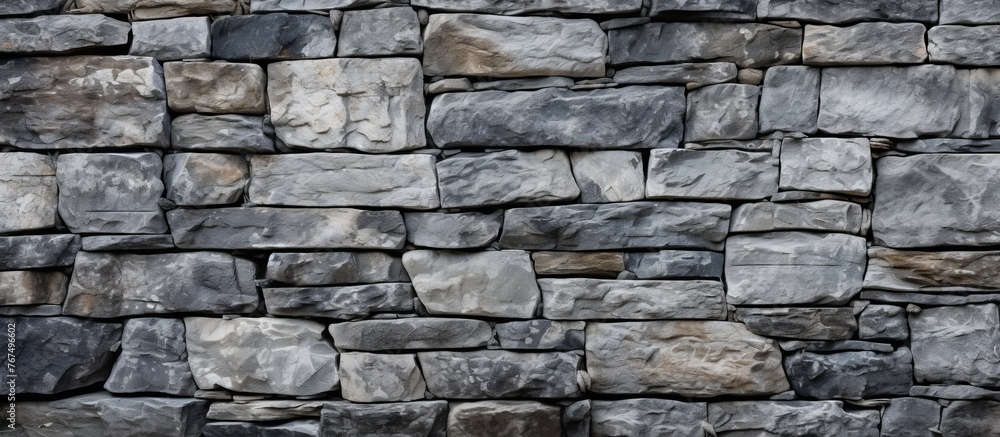 Aufkleber a detailed closeup of a brickwork stone wall showcasing a beautiful pattern of rectangular bricks, m