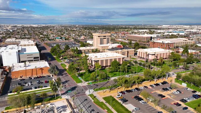 Arizona State Capitol, State Senate, House of Representatives building and Wesley Bolin Memorial Plaza aerial view in city of Phoenix, Arizona AZ, USA. 
