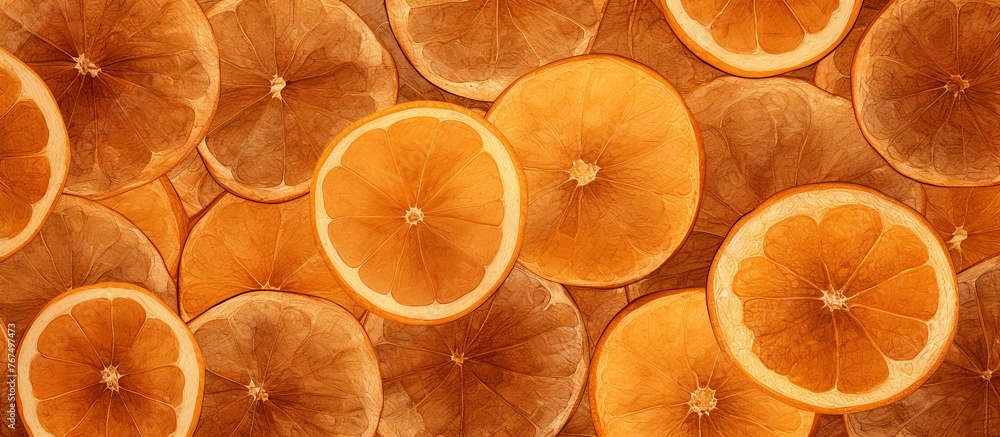 Poster a stack of sliced oranges, a type of citrus fruit from the rangpur region, are neatly arranged on a 