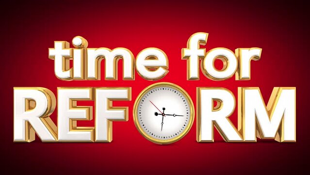 Time for Reform Clock Make a Change Improve Transform Red Background 3d Animation