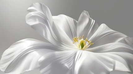  a close up of a white flower on a gray background with a blurry image of the center of the flower.