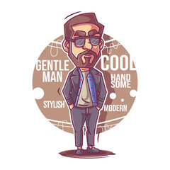 handsome man cartoon character standing in stylish outfits