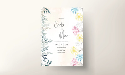beautiful flower and leaves wedding invitastion card