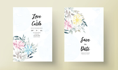 Obraz na płótnie Canvas beautiful flower and leaves wedding invitastion card