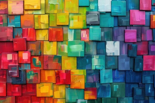 An abstract digital mosaic with pixelated color blocks