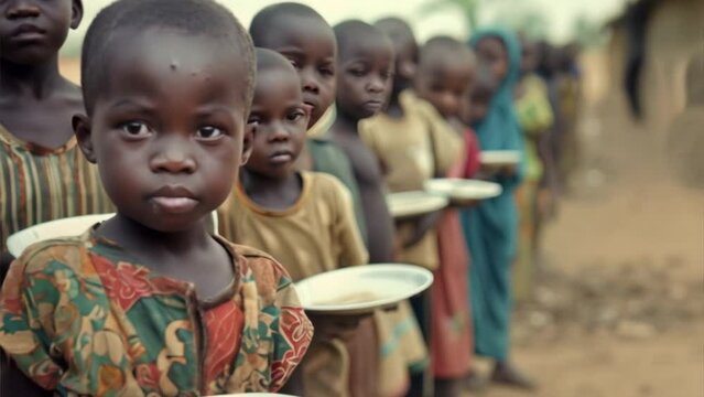 Food shortage concept, African child with food