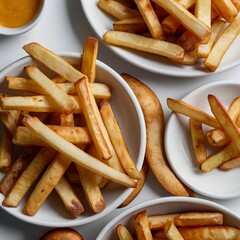 plato de papas fritas, aderezo, plate of French fries. AI Generative - obrazy, fototapety, plakaty