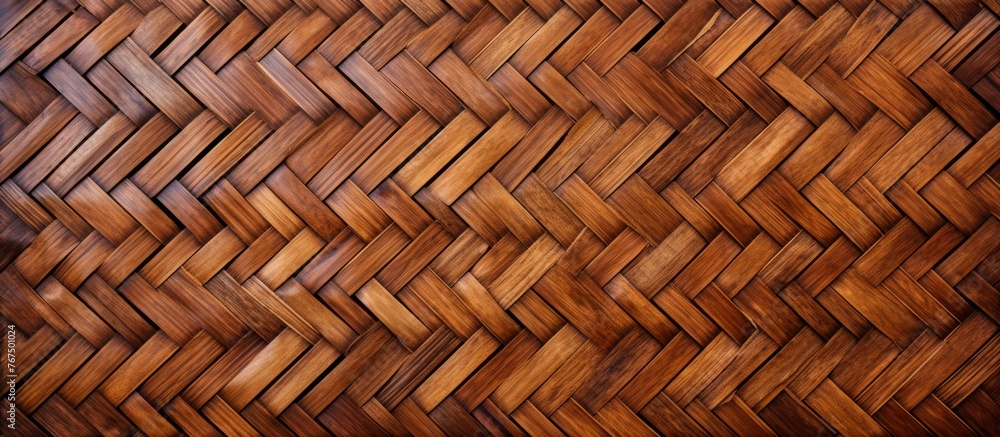 Sticker A detailed closeup of a brown wicker basket texture, resembling a hardwood flooring pattern. The wood stain adds an artistic touch to the plank design, showcasing the beauty of lumber and plywood