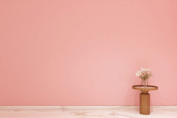 3d rendering of interior background. Side table and flower vase on the pink wall. Set 5