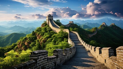 Great Wall of China at sunset,panoramic view - obrazy, fototapety, plakaty