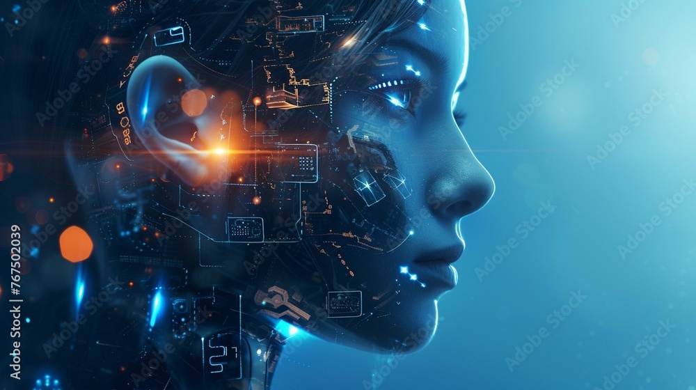 Poster womans face with futuristic interface in the background