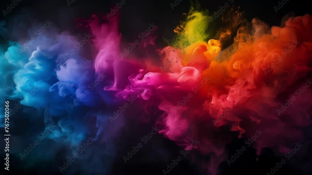 Poster shades of every color of the rainbow collide and blend on the stark black backdrop creating a stunni