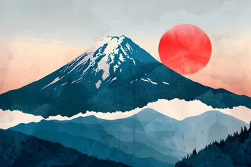 Gordijnen 日本画らしい富士山の絵 © dadakko