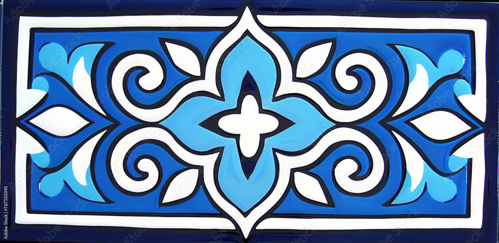Poster a close up of a blue and white tile with a cross in the middle of the design on the back of the tile