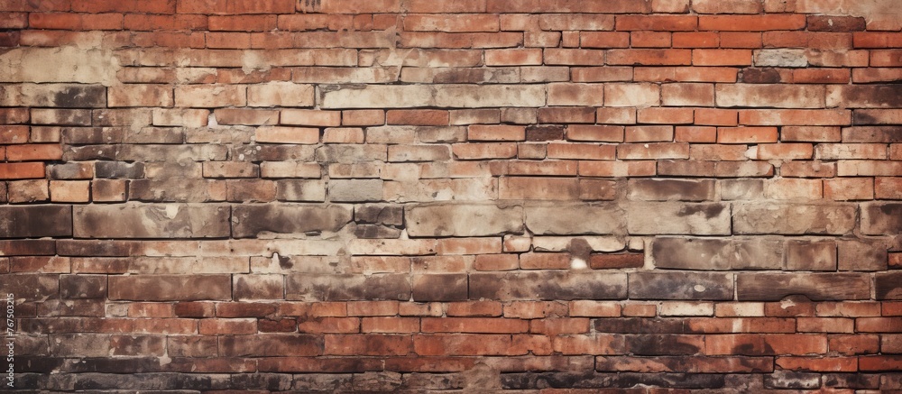 Poster a detailed closeup of a brown brick wall showing intricate brickwork pattern. the rectangular bricks