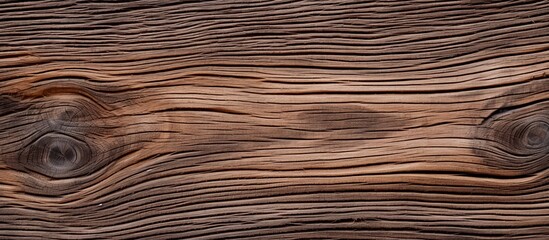 Fototapeta premium A close up of a hardwood plank with intricate knots and a natural brown wood stain. The pattern in the wood creates a unique and beautiful flooring option