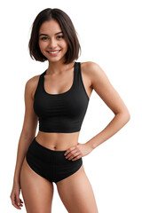 Fototapeta na wymiar Smiling young woman in sportswear, isolated, transparent background, no background. PNG.