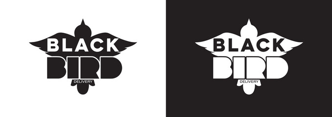 Black Bird Delivery Logo Bird Flying Illustration Unique Idea