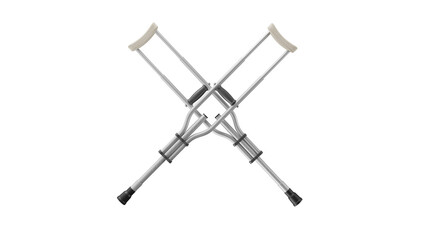 Two crossed metal crutches isolated on transparent and white background. Hospital concept. 3D render