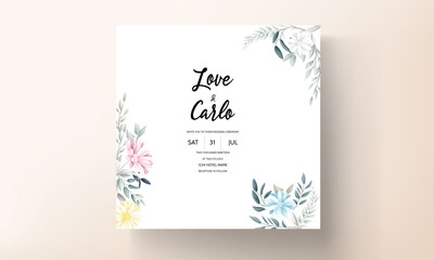 beautiful flower and leaves wedding invitastion card