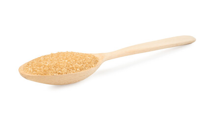 Wooden spoon with brown sugar isolated on white