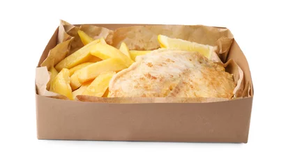  Delicious fish and chips in paper box isolated on white © New Africa