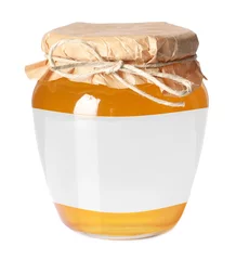  Jar of honey with blank label on white background. Mockup for design © New Africa