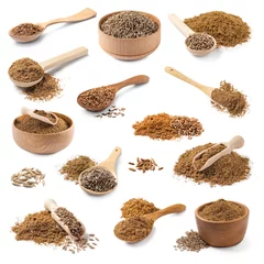  Aromatic caraway (Persian cumin) seeds and powder isolated on white, set © New Africa
