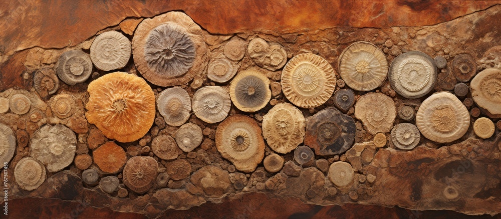 Poster a circular wall made of stacked logs creates a rustic and natural backdrop for a peachthemed event. 