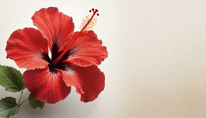 Red hibiscus flower isolated against a plain background with space for text
