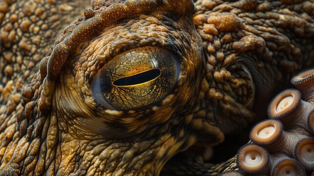Camo Artist Intimate closeup capturing the incredible texture of an octopuss skin, emphasizing its ability to change color and texture, blending seamlessly with its surroundings , high resolution