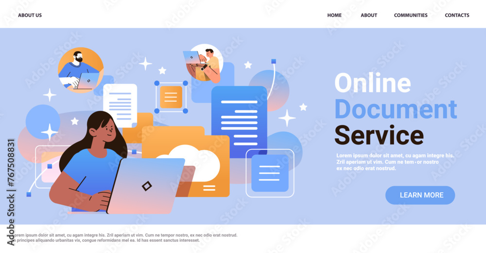 Poster students using online storage on laptop screen file transfer connection docs information migration a